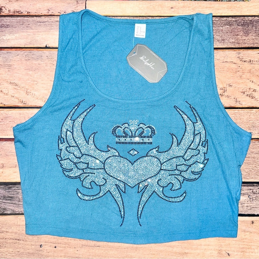 Y2K Rhinestone Cropped Tank- XL - NWT